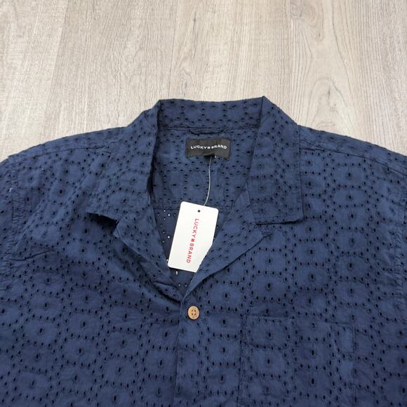 Lucky Brand Eyelet Club Shirt Men's Large Blue Short Sleeve Loop Collar NWT NEW - Picture 3 of 10